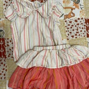 Vintage Style Toddler Girl 2 Piece Striped Outfit with Blouse and Skirt